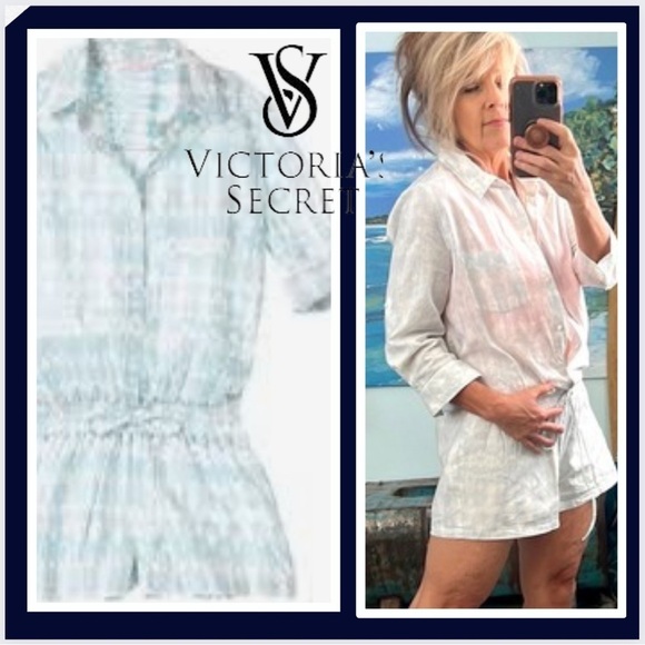 ⭐️Victoria's Secret,Ikat Tie-Dye Boho Romper,Soft Linen & Cotton Blend,Button-Up - Picture 1 of 16